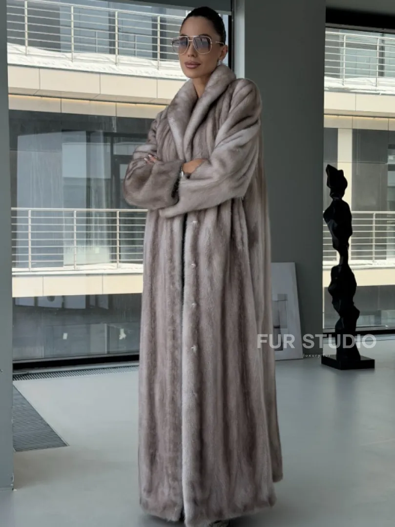 Натуральная шуба из меха норки - воротник шаль - фото 4