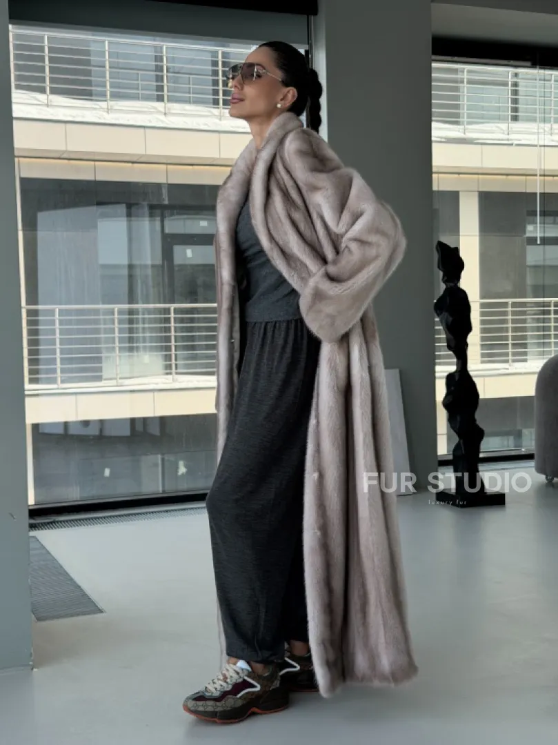 Натуральная шуба из меха норки - воротник шаль - фото 13