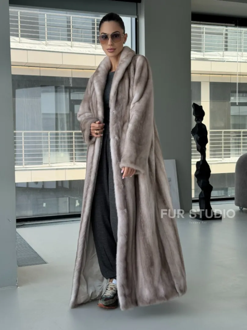 Натуральная шуба из меха норки - воротник шаль - фото 8