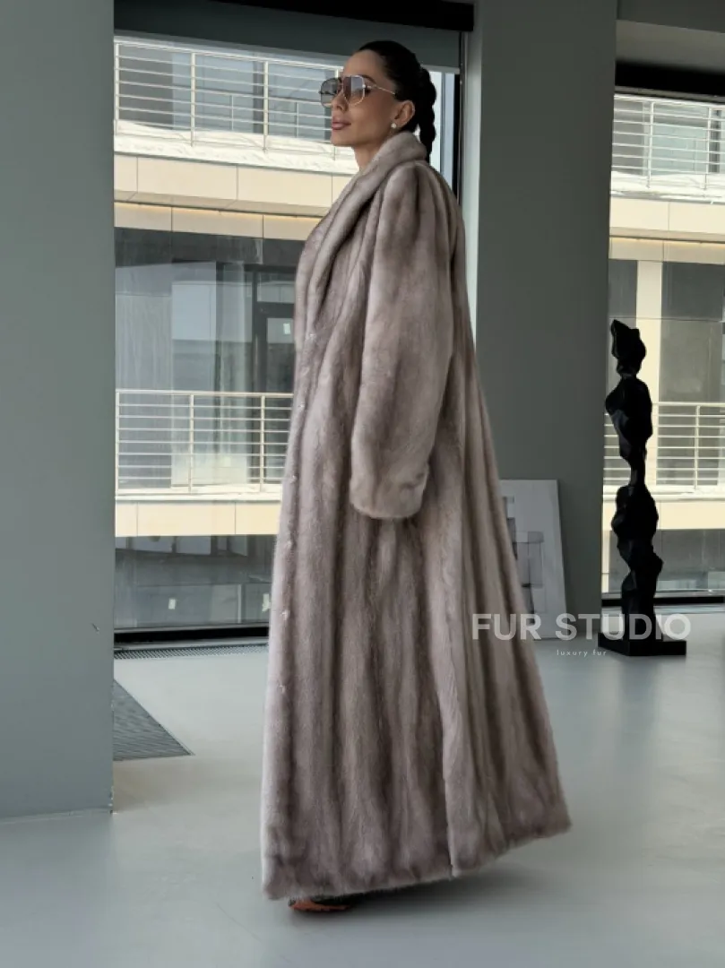 Натуральная шуба из меха норки - воротник шаль - фото 14