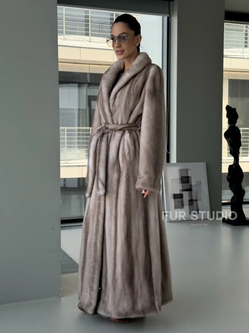 Натуральная шуба из меха норки - воротник шаль - фото 0