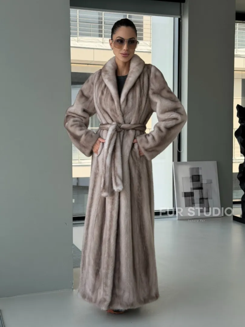 Натуральная шуба из меха норки - воротник шаль - фото 15