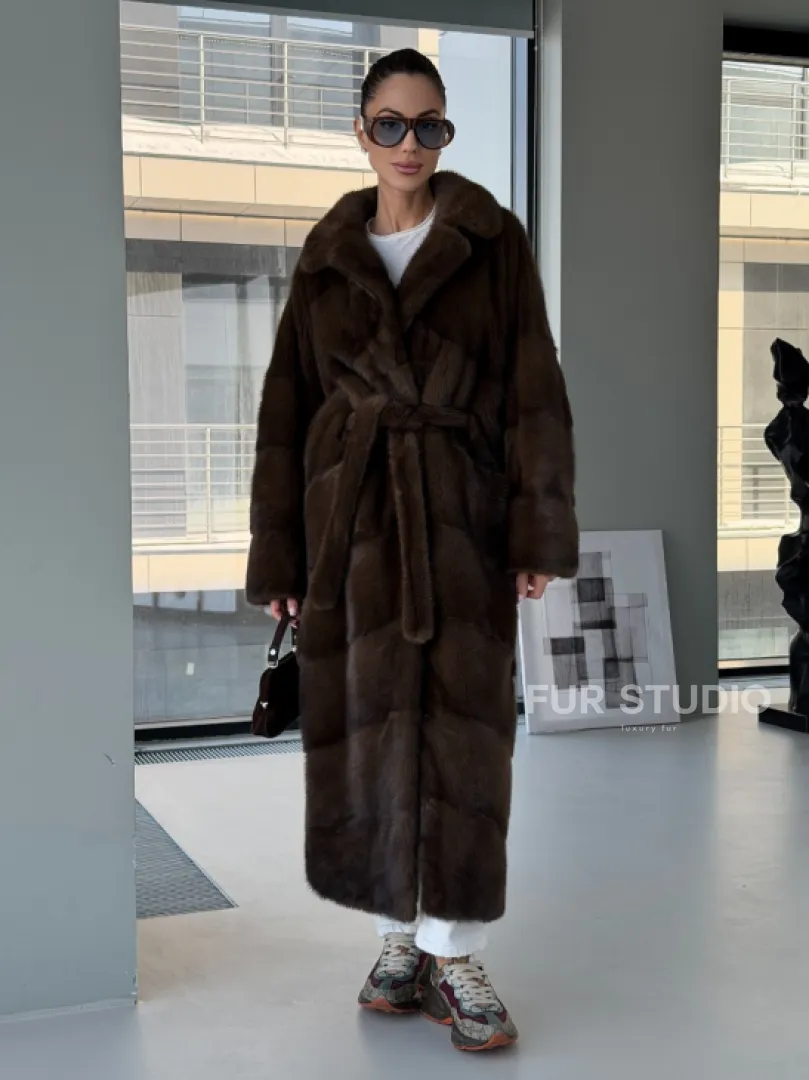 Коричневая норковая шуба - кимоно - фото 13