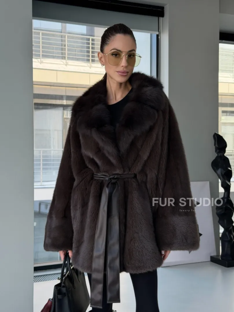 Норковое автоледи с воротником из куницы - фото 17