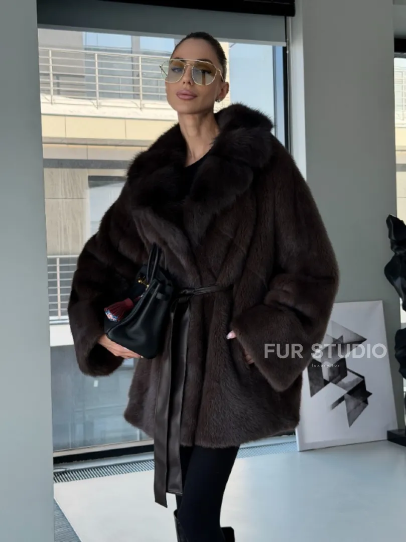 Норковое автоледи с воротником из куницы - фото 11