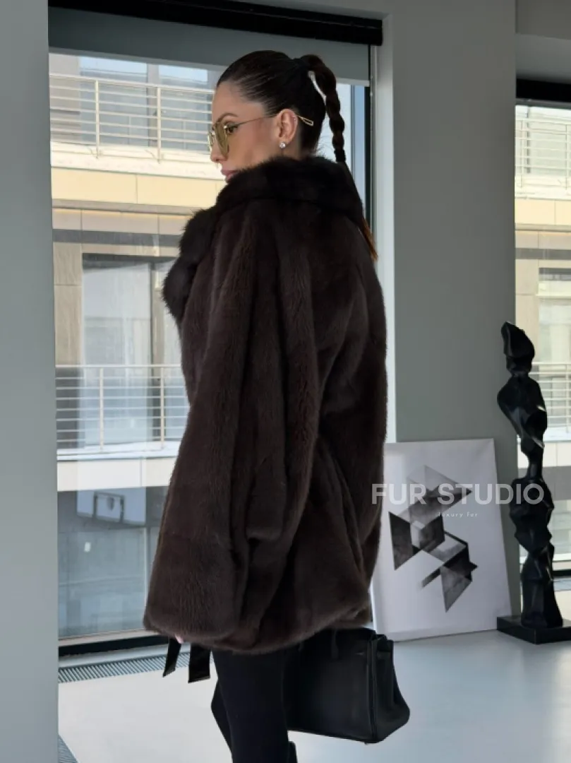 Норковое автоледи с воротником из куницы - фото 14