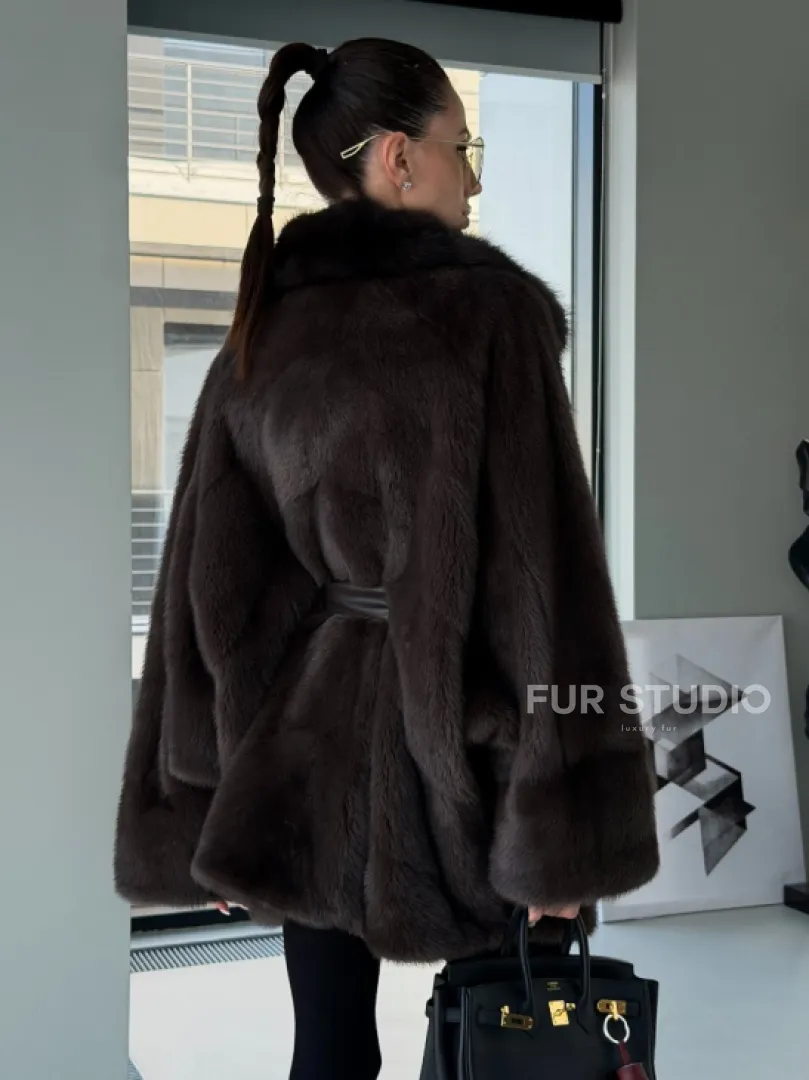 Норковое автоледи с воротником из куницы - фото 8