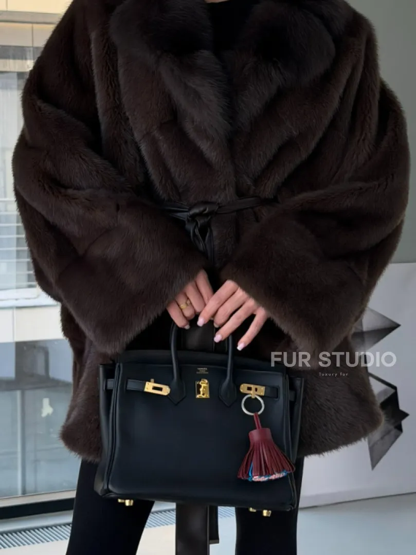 Норковое автоледи с воротником из куницы - фото 2