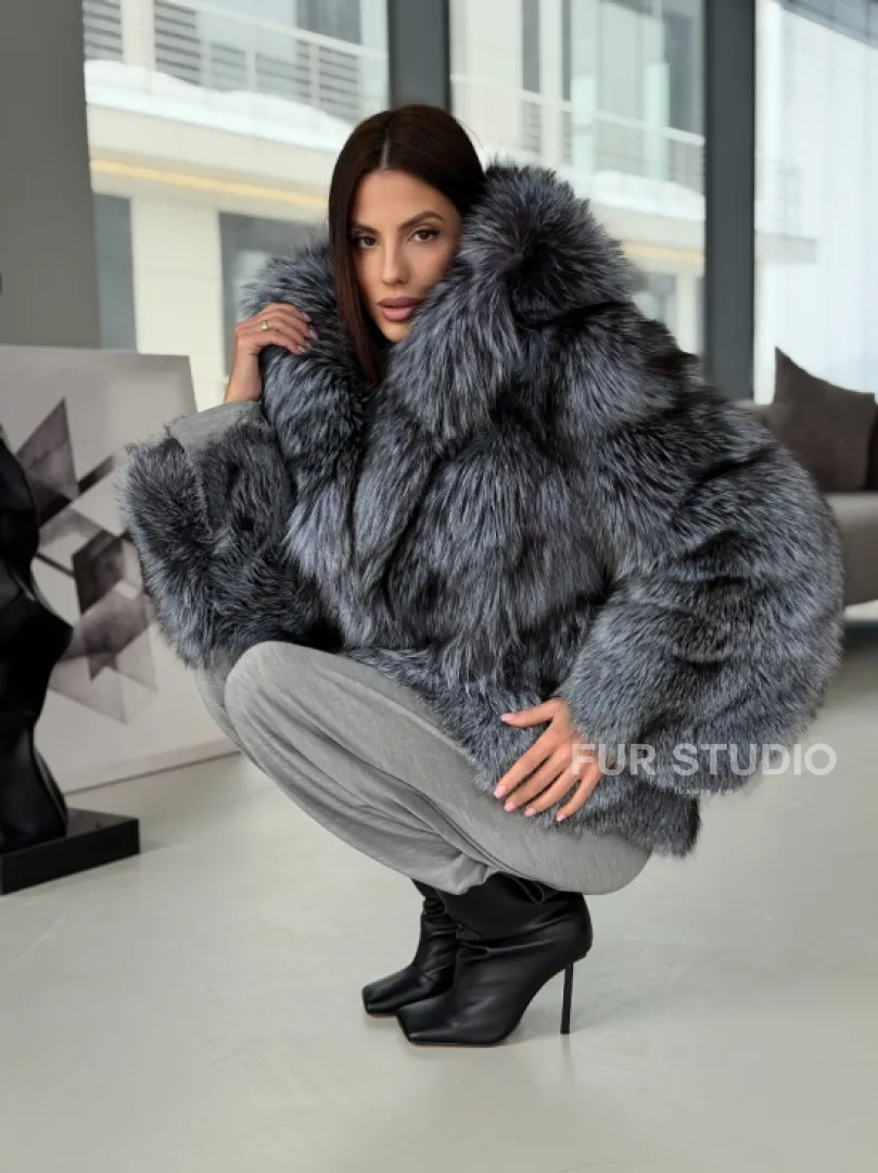 Полушубок из чернобурки с капюшоном - фото 15