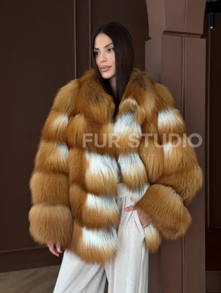 Короткая шуба из рыжей лисы - фото 11