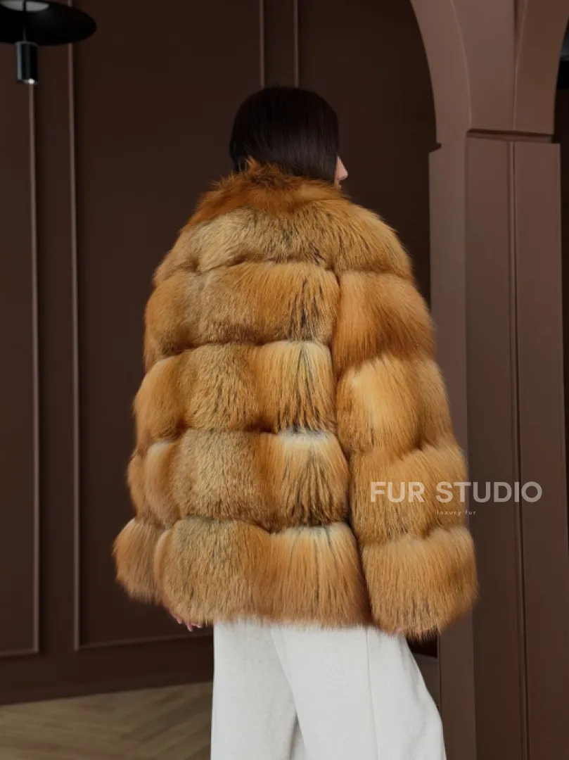 Короткая шуба из рыжей лисы - фото 14
