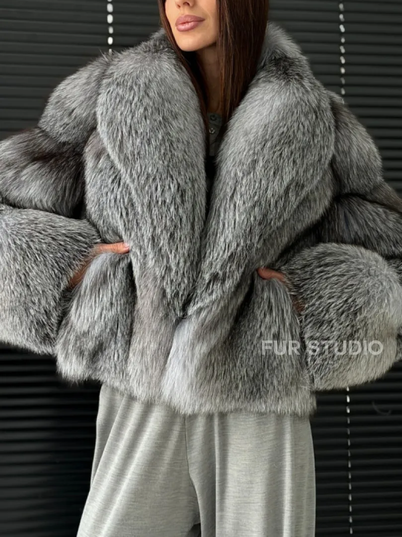 Полушубок - кроп из меха блюфрост - фото 2