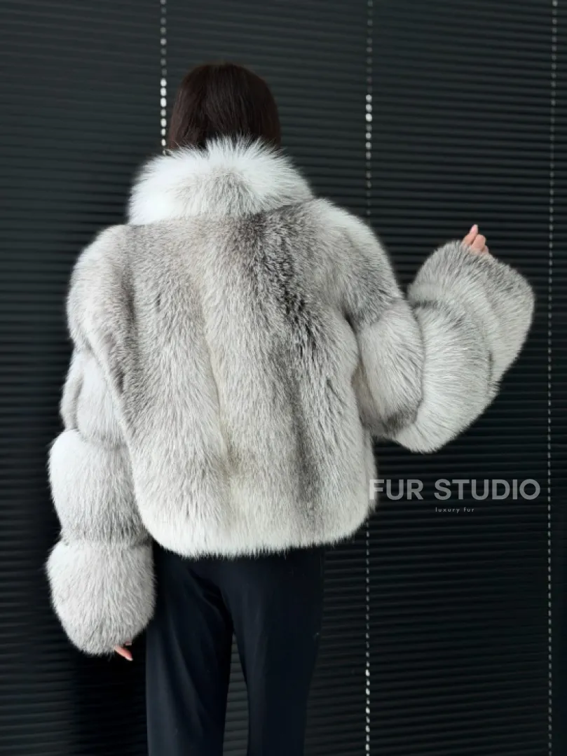 Шуба из меха арктической лисы - белая - фото 7