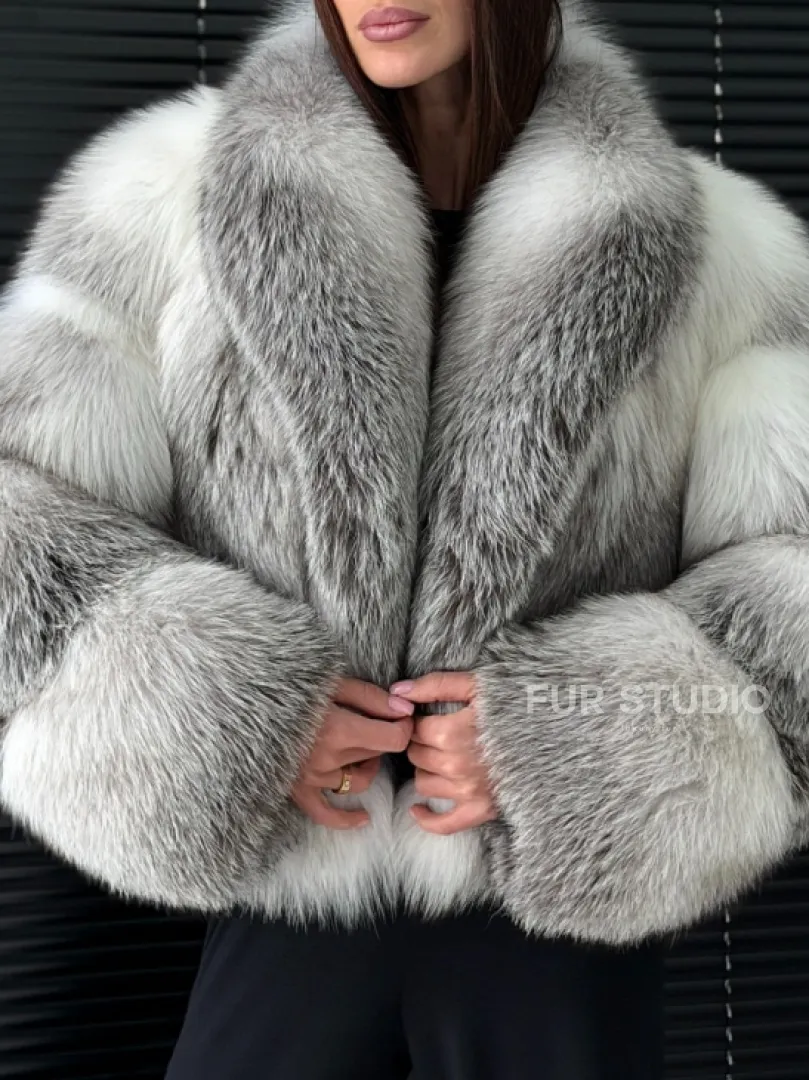 Шуба из меха арктической лисы - белая - фото 2