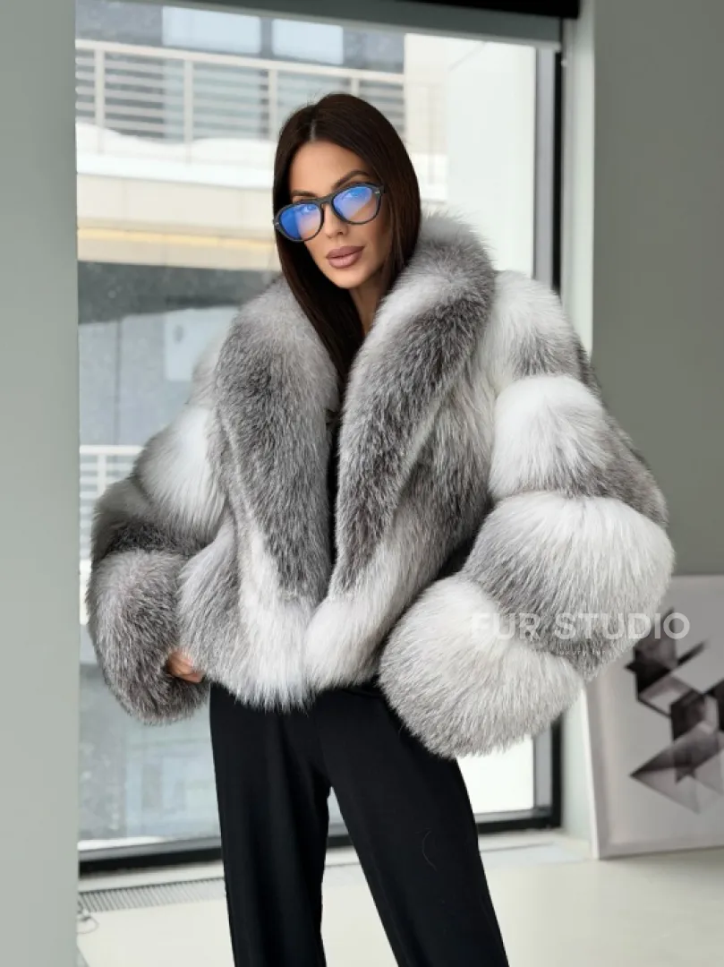 Шуба из меха арктической лисы - белая - фото 9