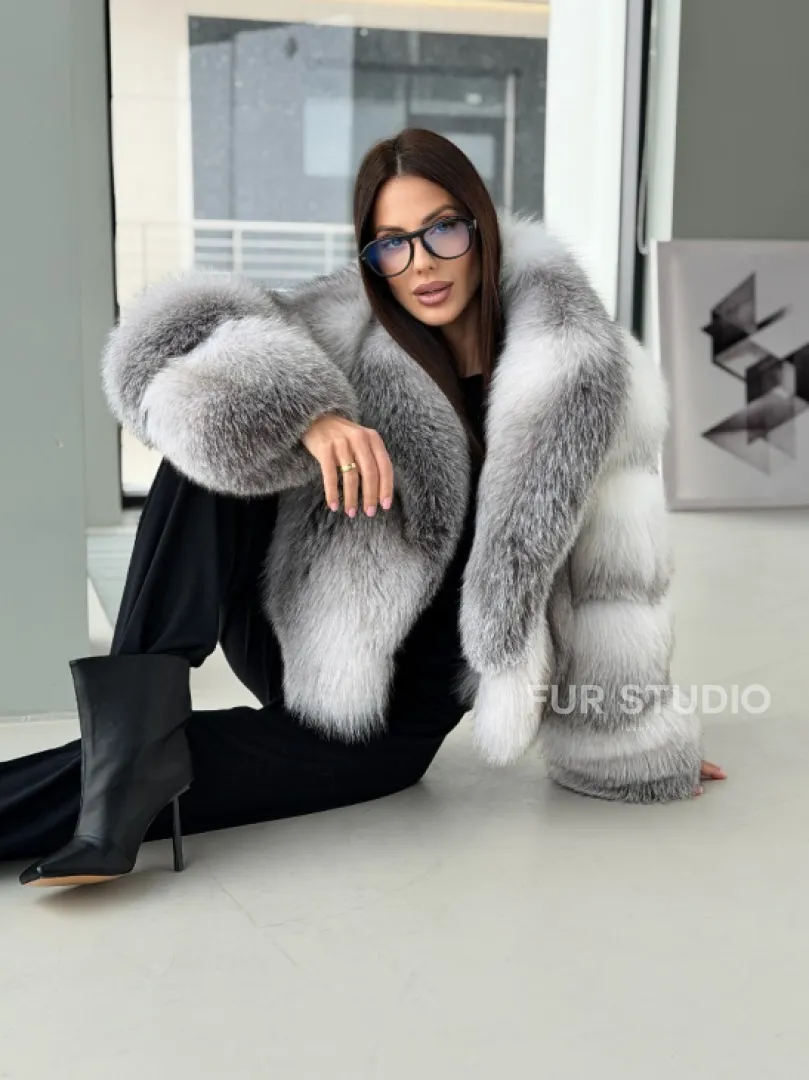 Шуба из меха арктической лисы - белая - фото 14
