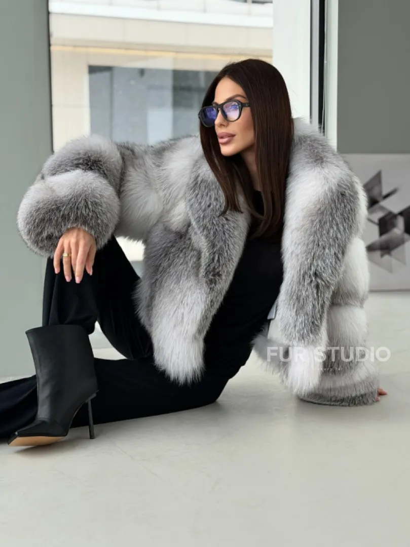 Шуба из меха арктической лисы - белая - фото 13