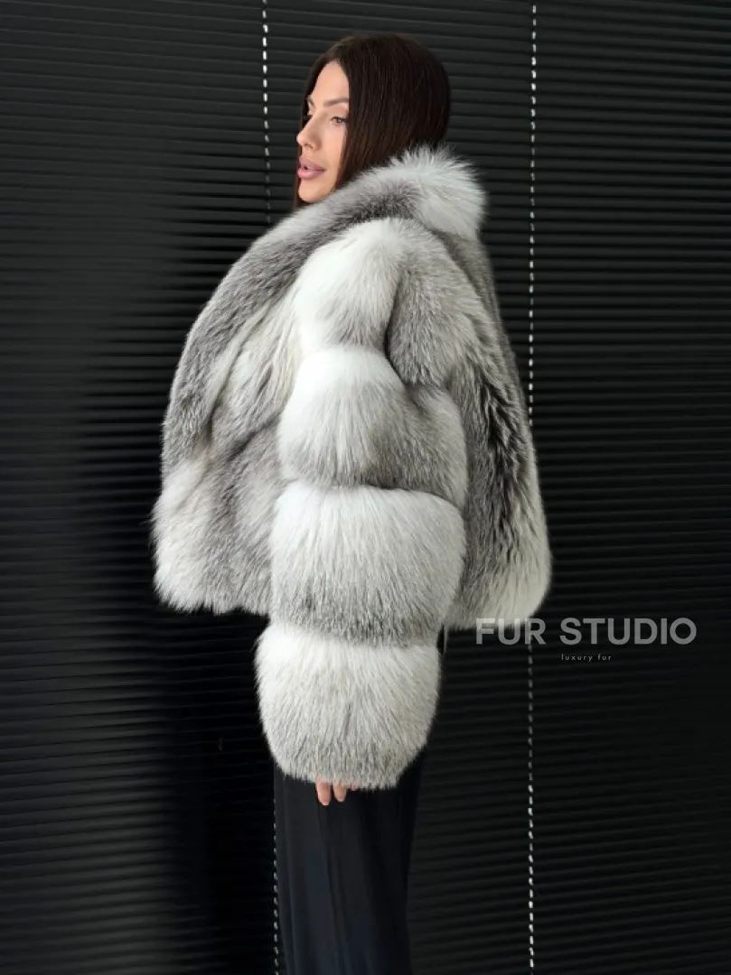 Шуба из меха арктической лисы - белая - фото 6