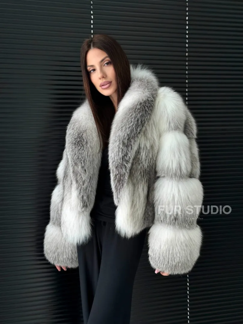 Шуба из меха арктической лисы - белая - фото 12