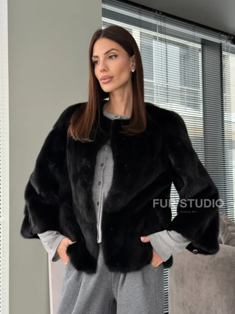 Норковый жакет - цвет черный - фото 10