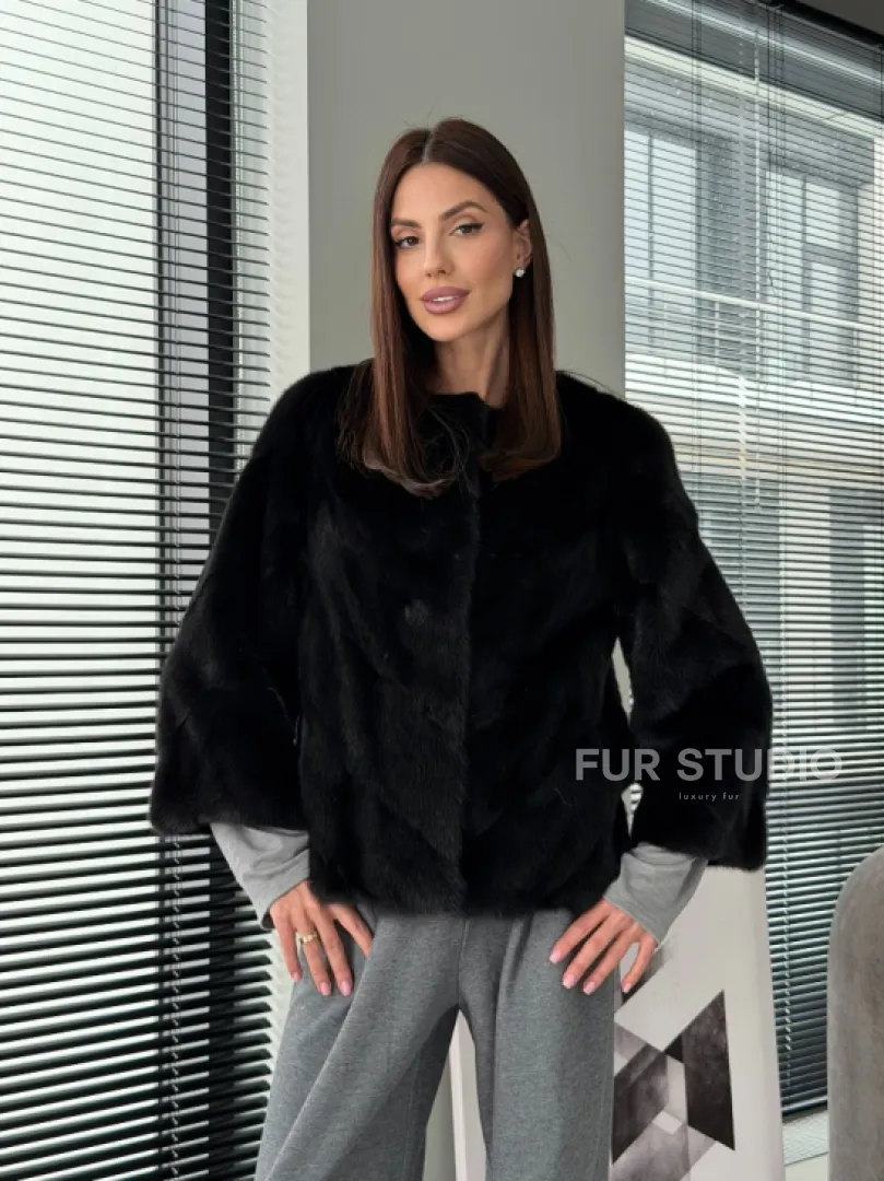 Норковый жакет - цвет черный - фото 12