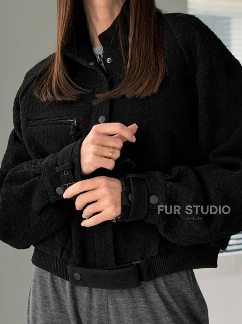 Черный замшевый кроп - бомбер - фото 2