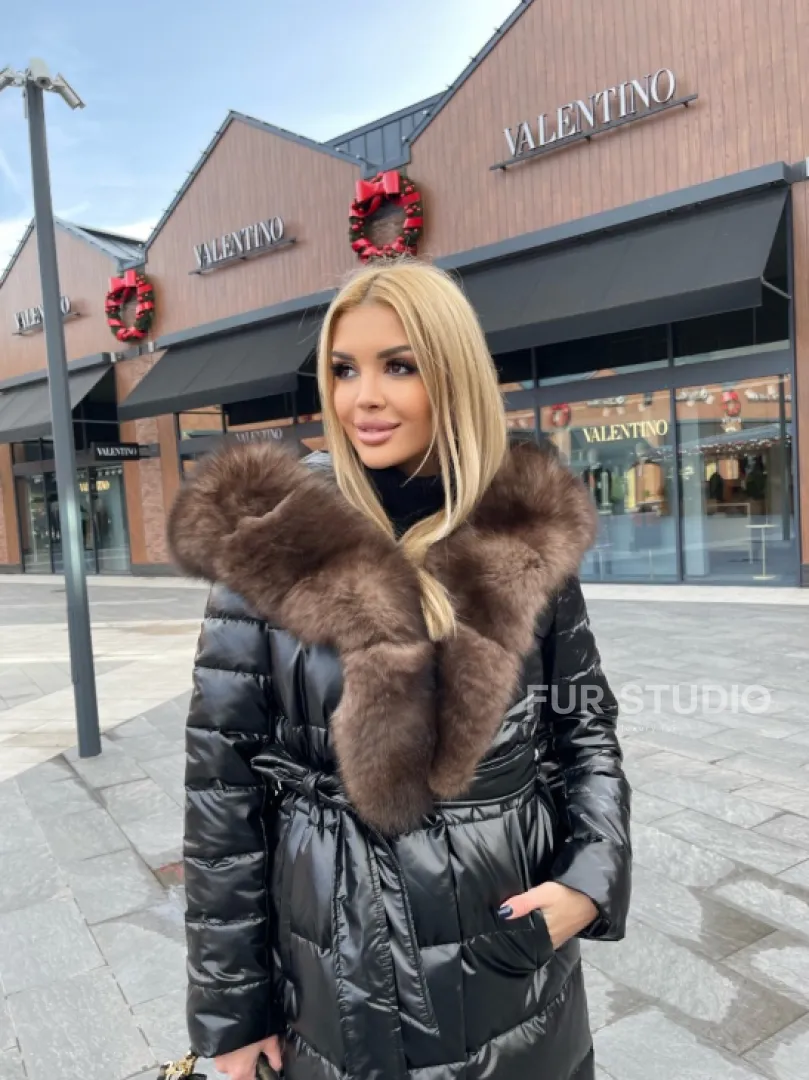 Пальто - пуховик с капюшоном из финского песца - фото 6