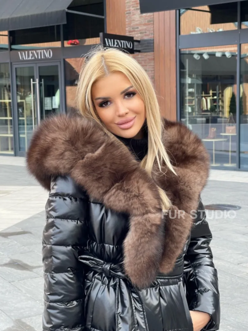 Пальто - пуховик с капюшоном из финского песца - фото 2
