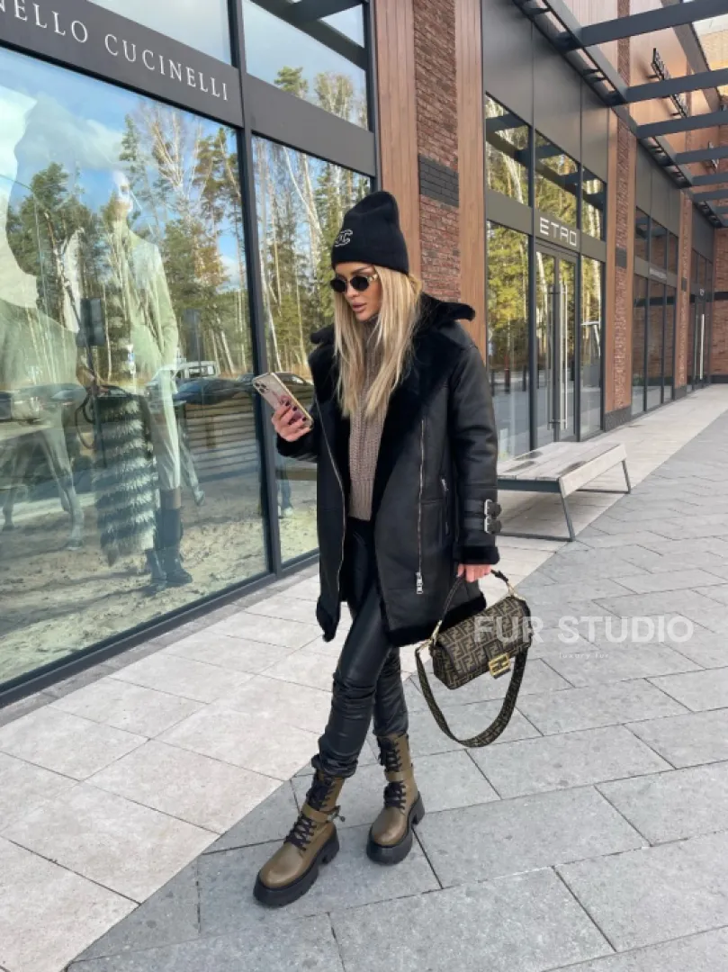 Дубленка авиатор удлиненная - фото 5