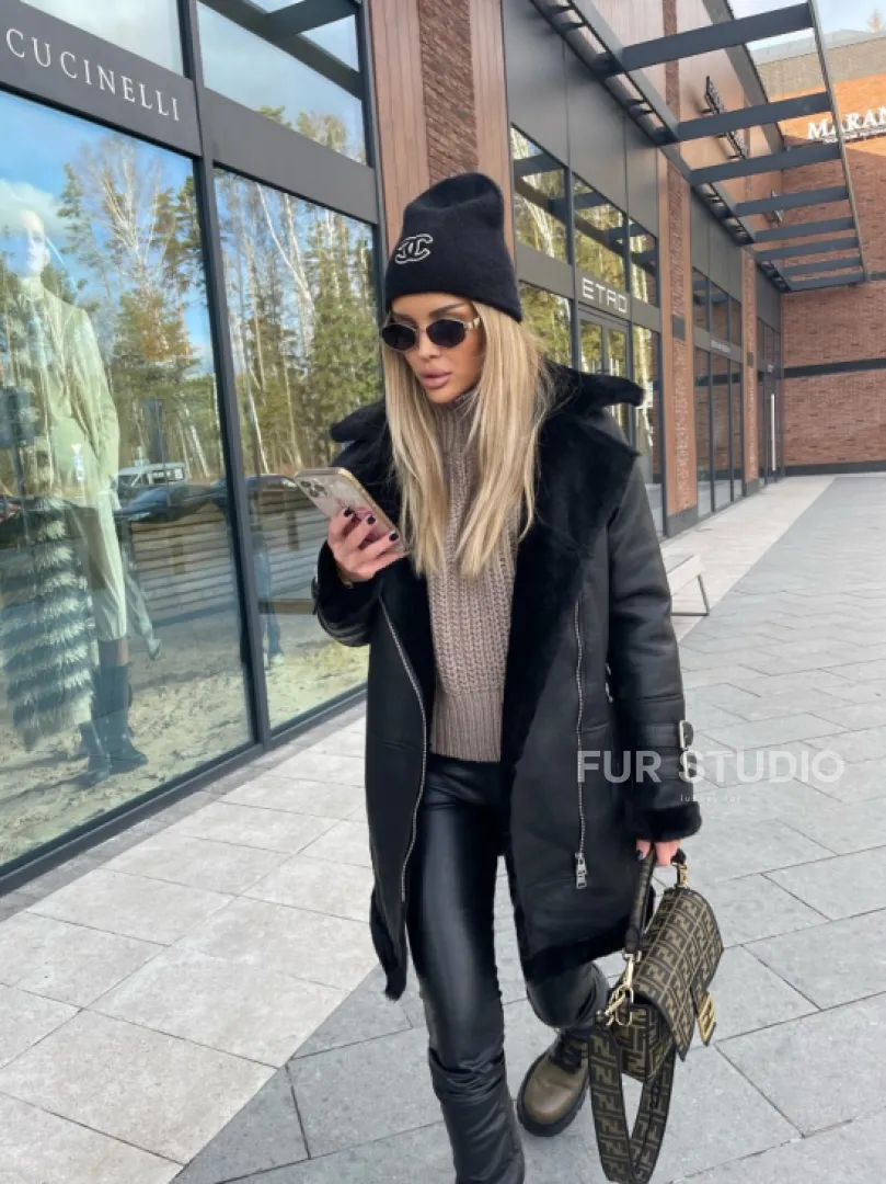 Дубленка авиатор удлиненная - фото 1