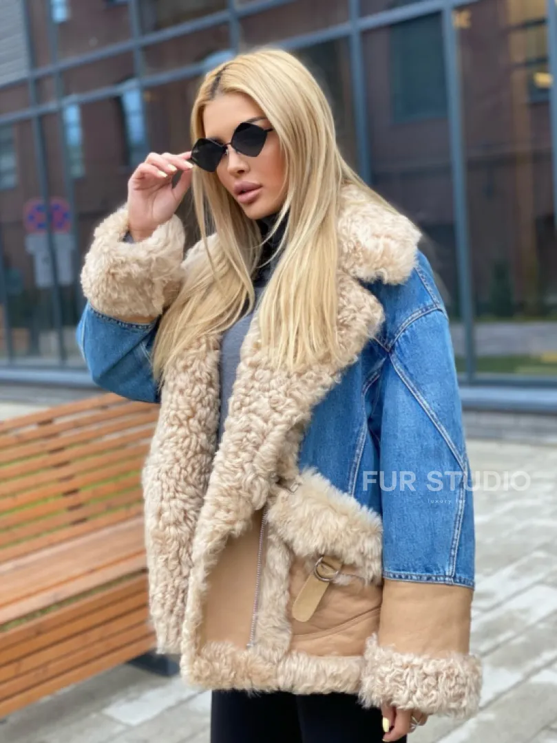 Куртка джинсовая с отделкой из натуральной овчины - фото 0