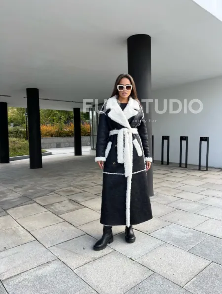 Черная дубленка из экокожи - фото 4