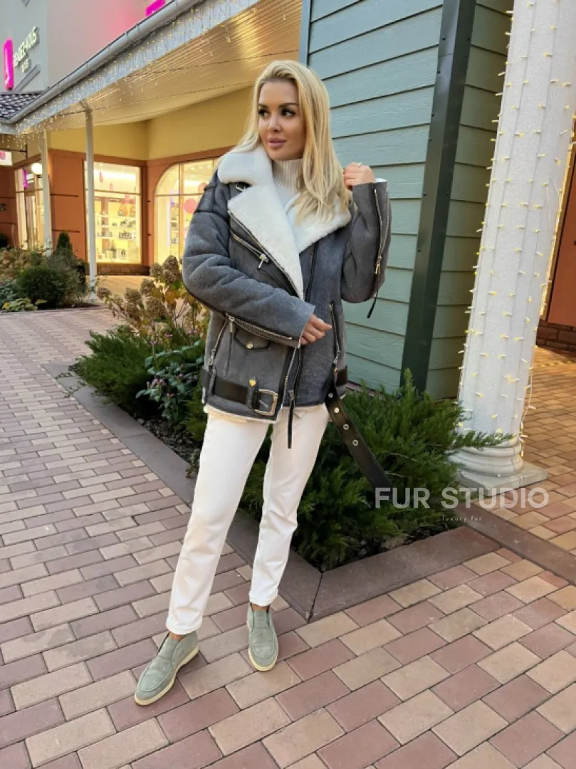 Дубленка - авиатор из винтажной кожи - фото 6