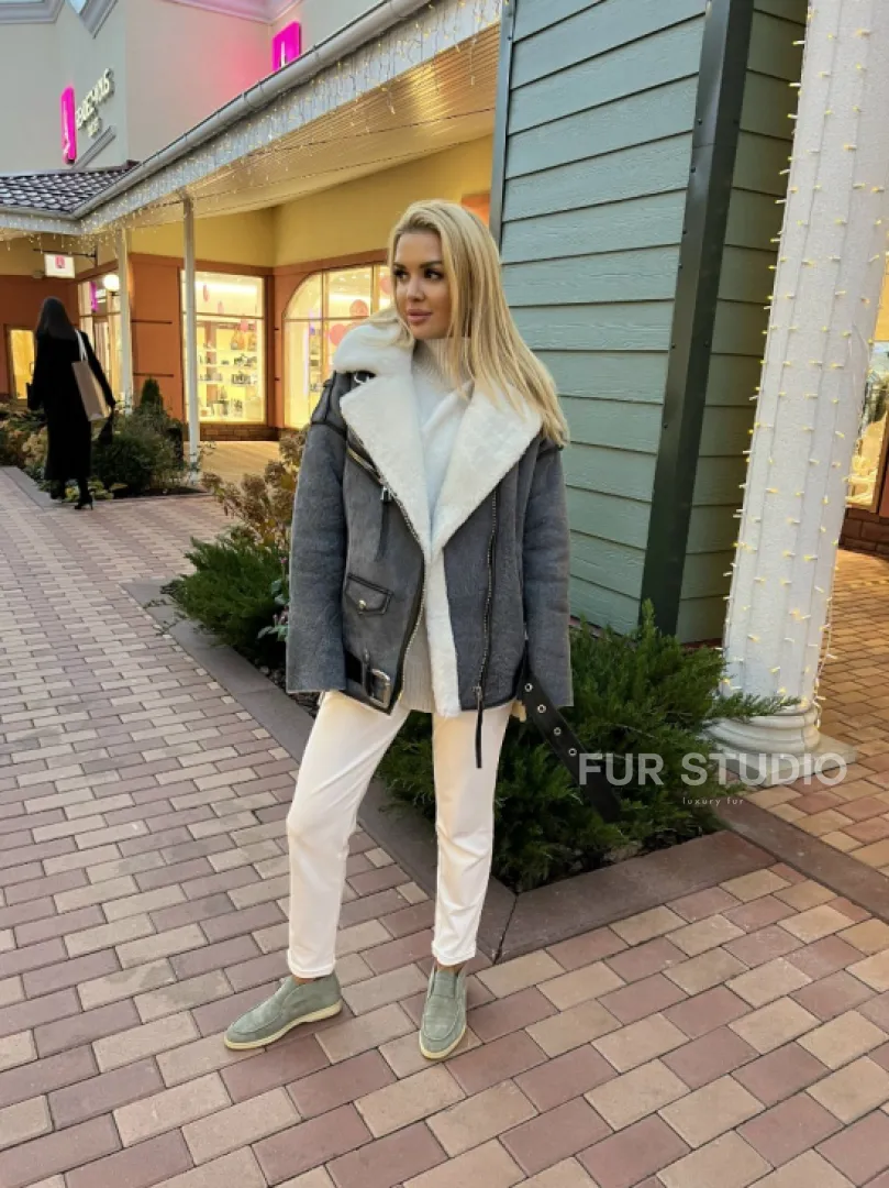 Дубленка - авиатор из винтажной кожи - фото 4