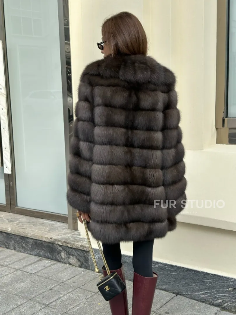 Роскошная шуба из меха баргузинского соболя - воротник шаль - фото 1