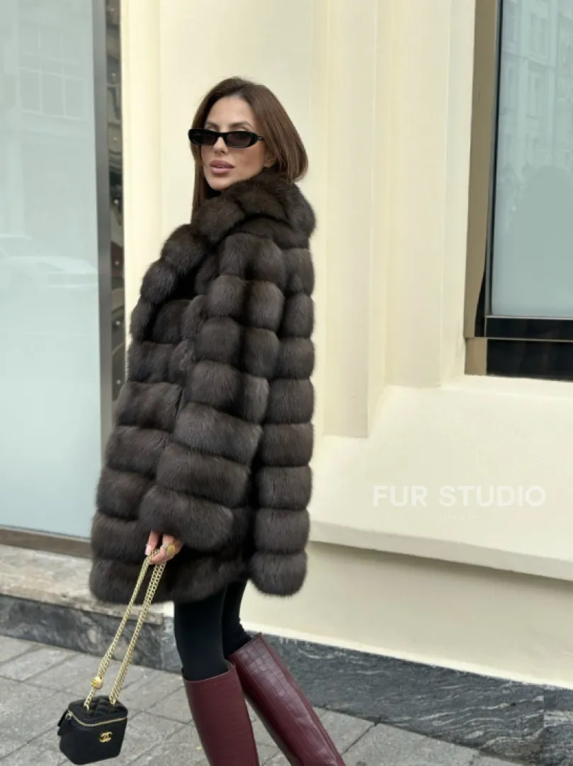 Роскошная шуба из меха баргузинского соболя - воротник шаль - фото 4