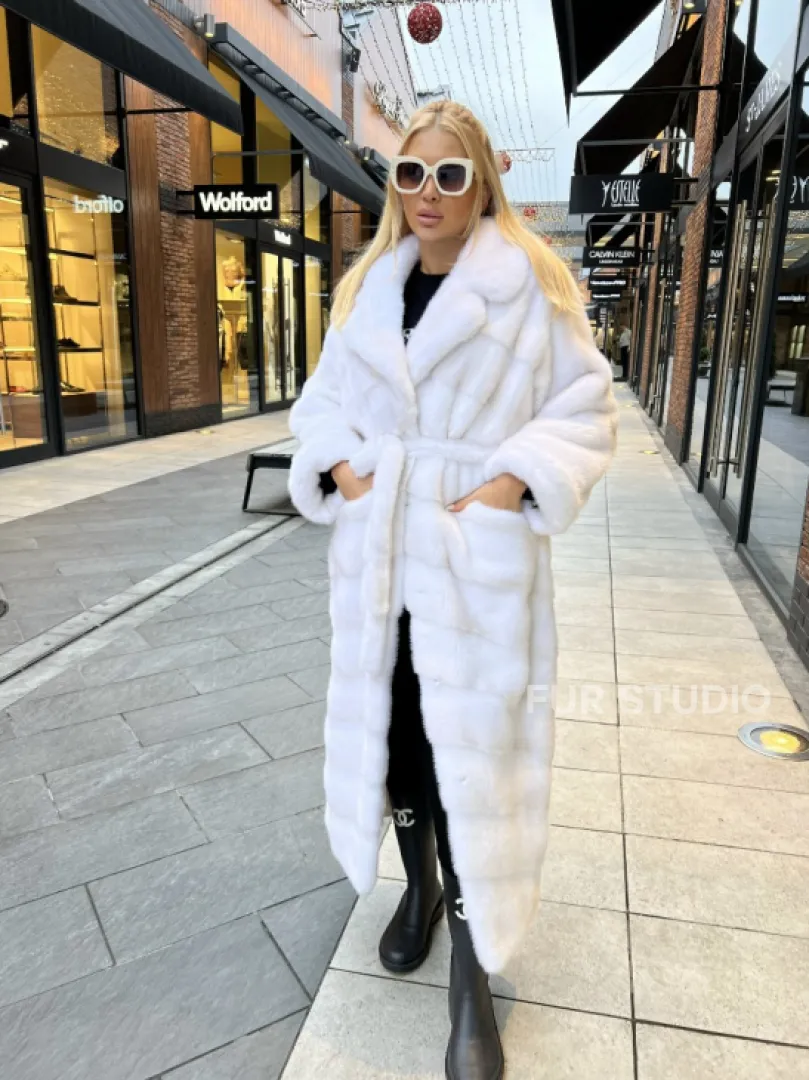 Удлиненная шуба из меха датской норки в цвете паломино - фото 3