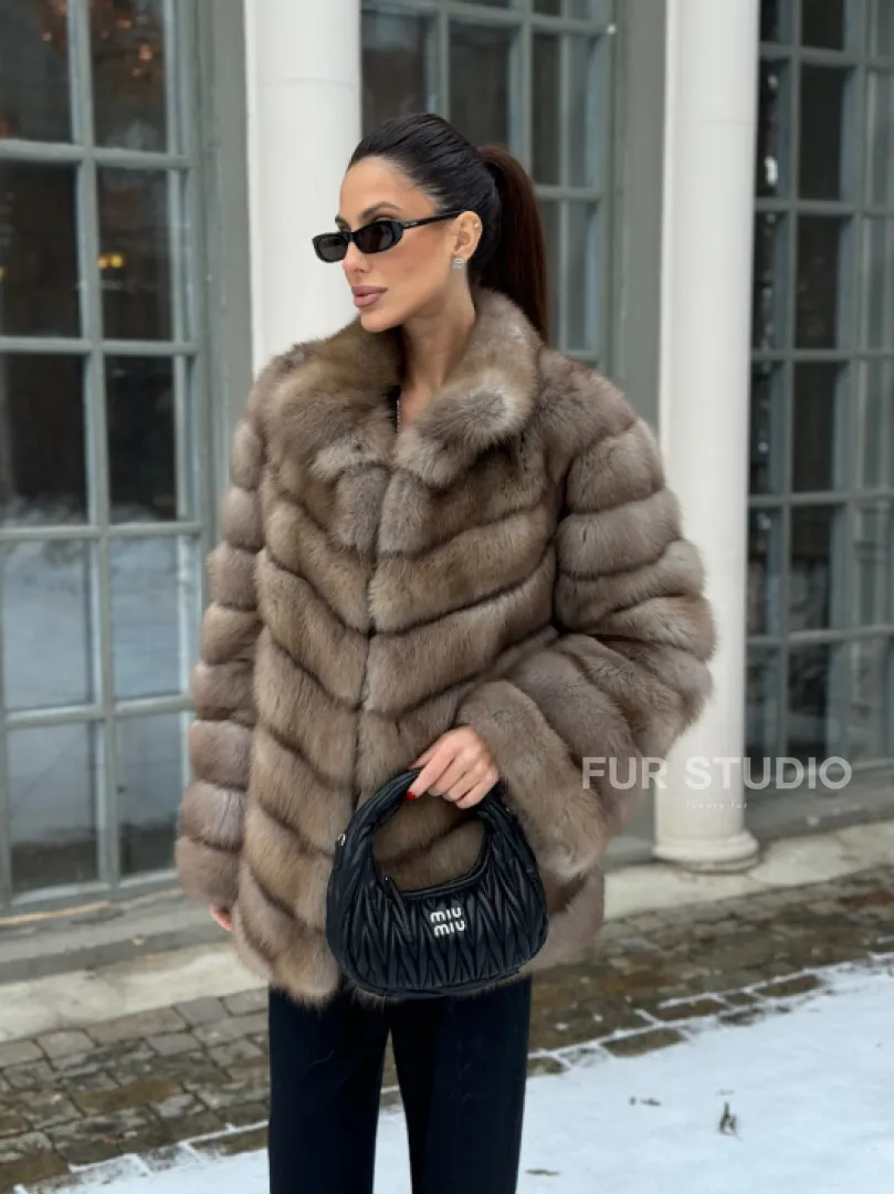Шуба из меха куницы - цвет трюфель - фото 2