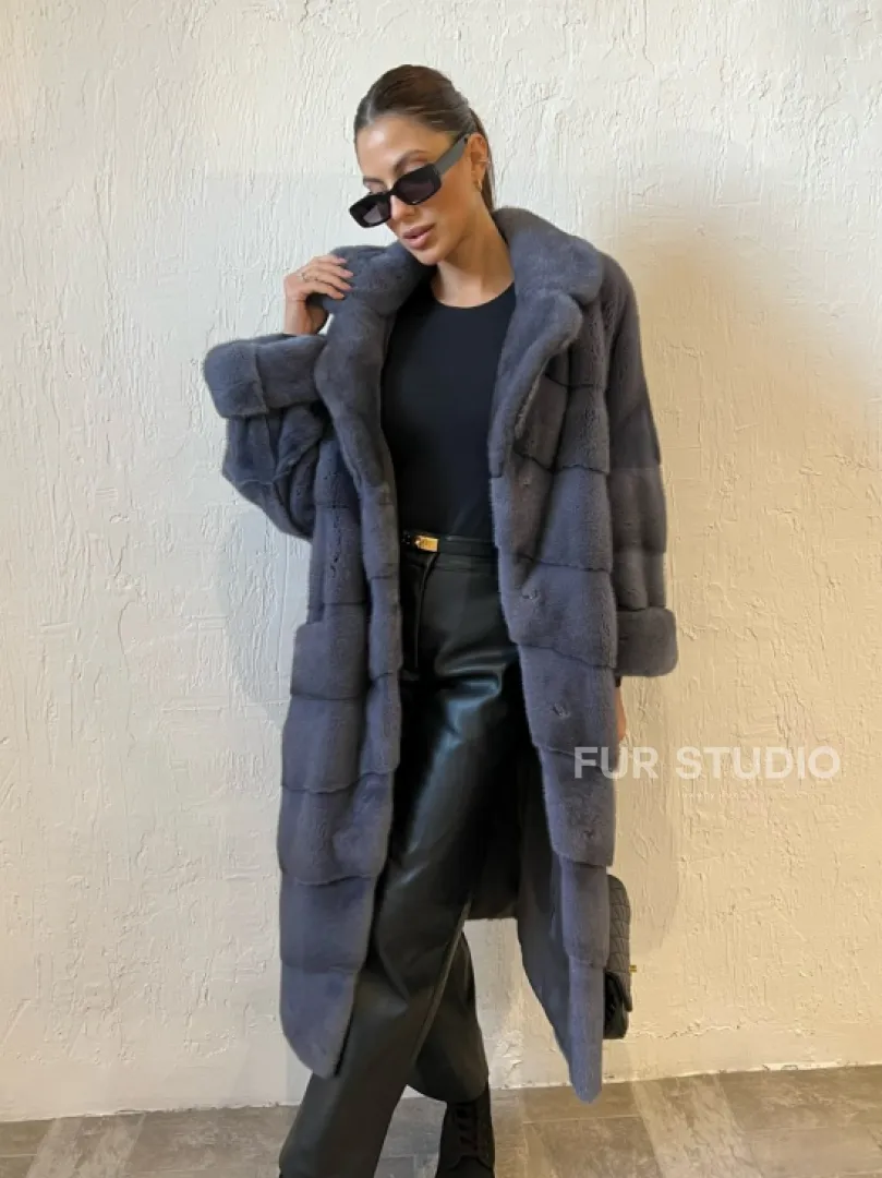 Шуба серого цвета из меха норки ПРЕМИУМ качества - фото 6