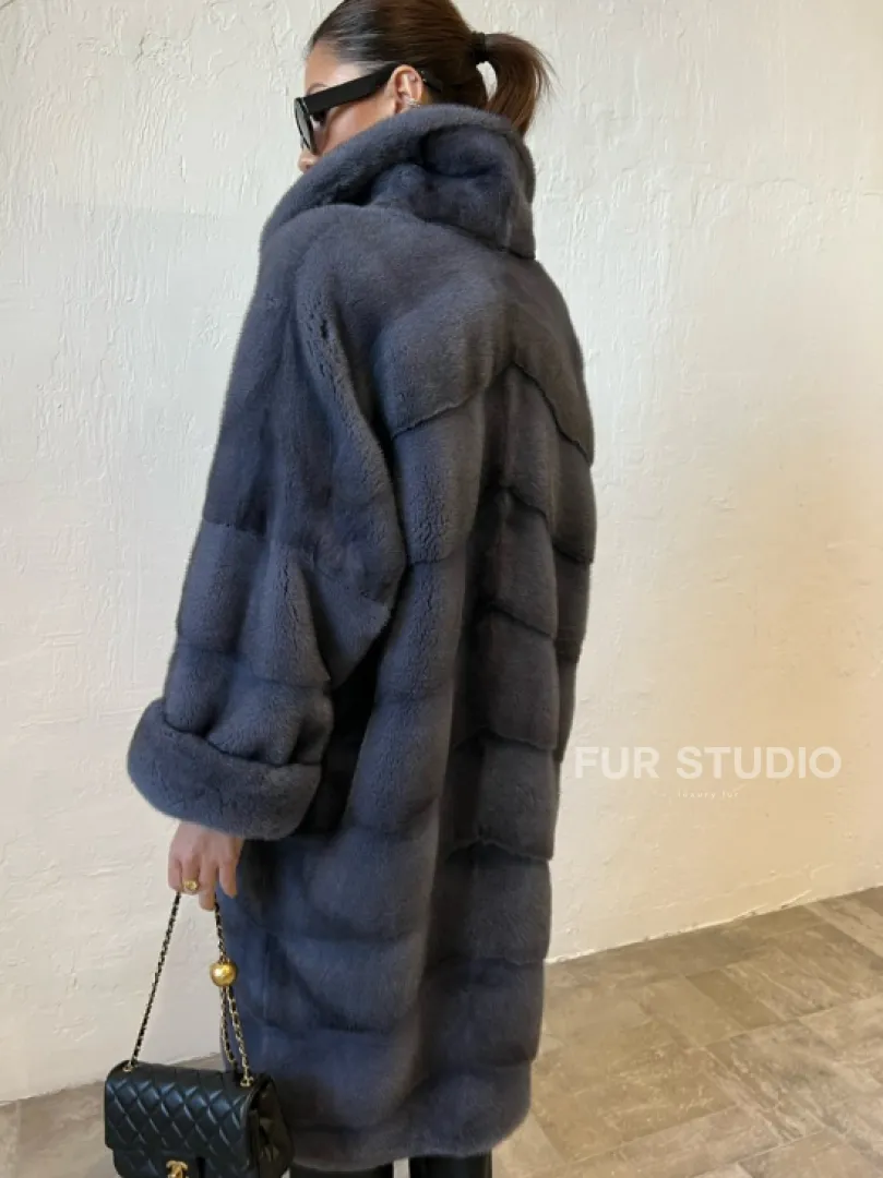 Шуба серого цвета из меха норки ПРЕМИУМ качества - фото 4