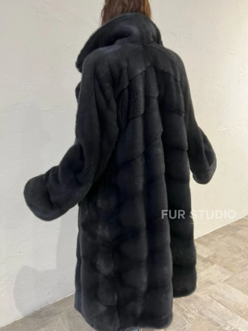 Шуба норковая с английским воротником - цвет графит - фото 4