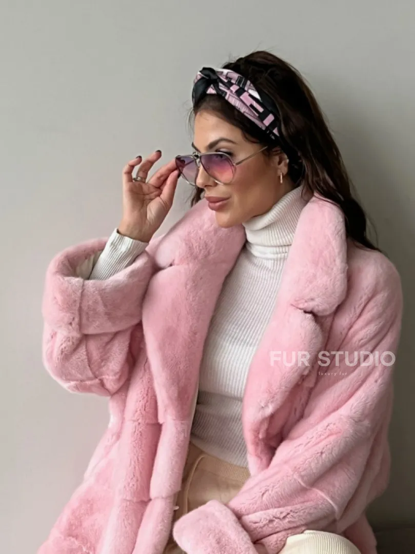Шуба из плюшевой норки Velvet - цвет розовый - фото 1