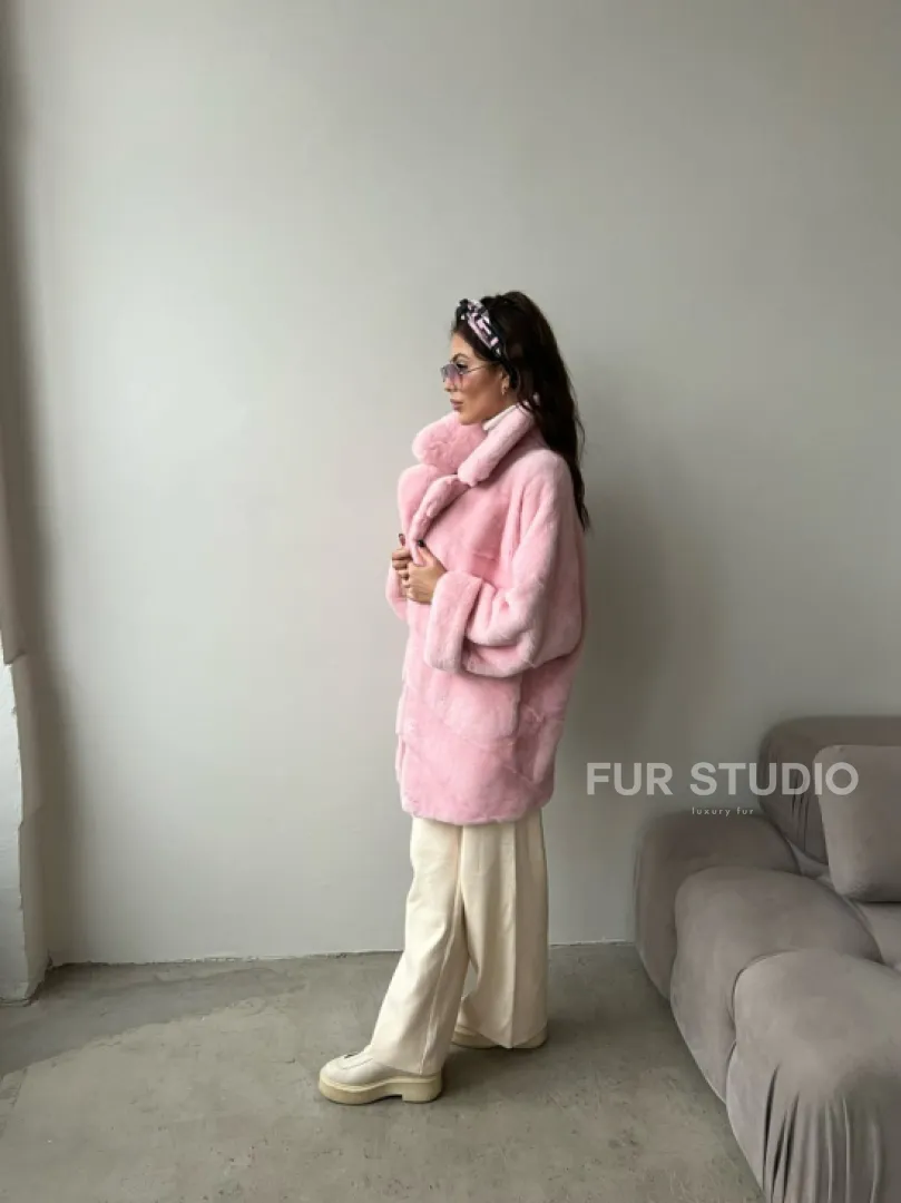 Шуба из плюшевой норки Velvet - цвет розовый - фото 7