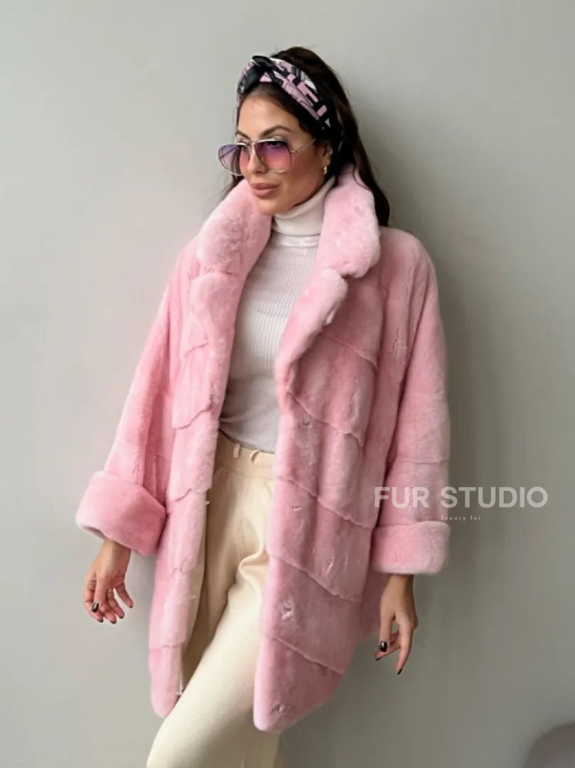 Шуба из плюшевой норки Velvet - цвет розовый - фото 2