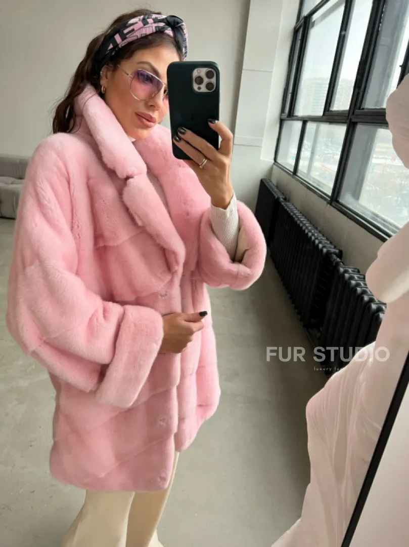 Шуба из плюшевой норки Velvet - цвет розовый - фото 0