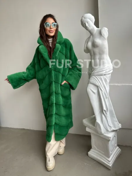 Шуба из плюшевой норки Velvet - цвет светлый изумруд - фото 0