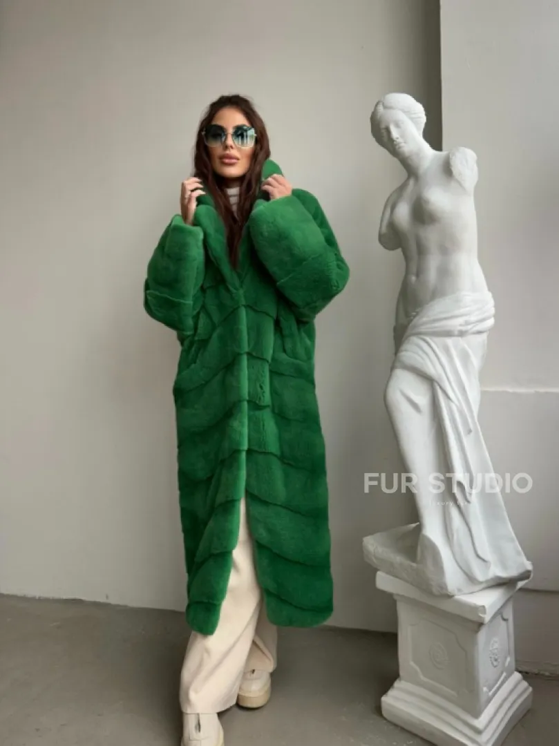 Шуба из плюшевой норки Velvet - цвет светлый изумруд - фото 3