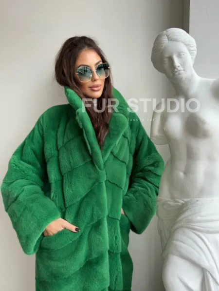 Шуба из плюшевой норки Velvet - цвет светлый изумруд - фото 1