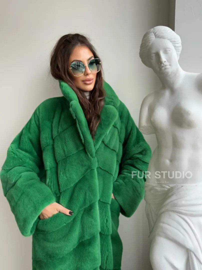 Шуба из плюшевой норки Velvet - цвет светлый изумруд - фото 1