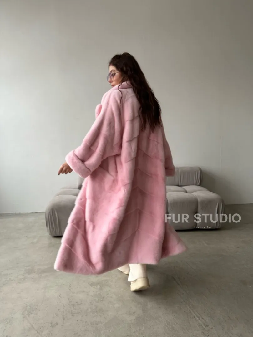 Удлиненная шуба из плюшевой норки Velvet цвет розовый